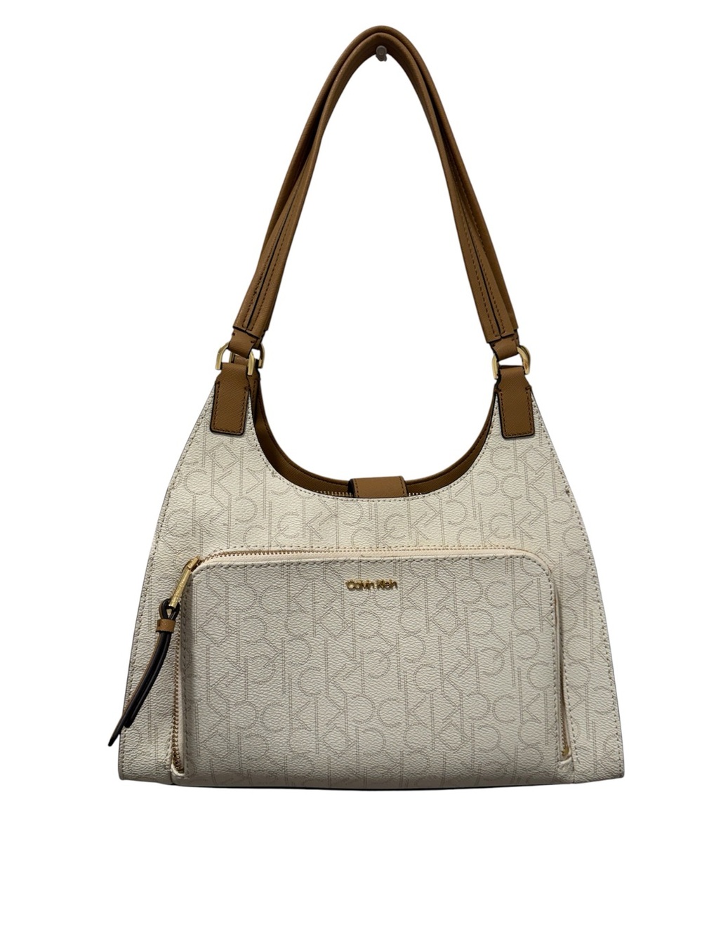 Calvin Klein Cream & Brown Monogram Hobo Shoulder Bag